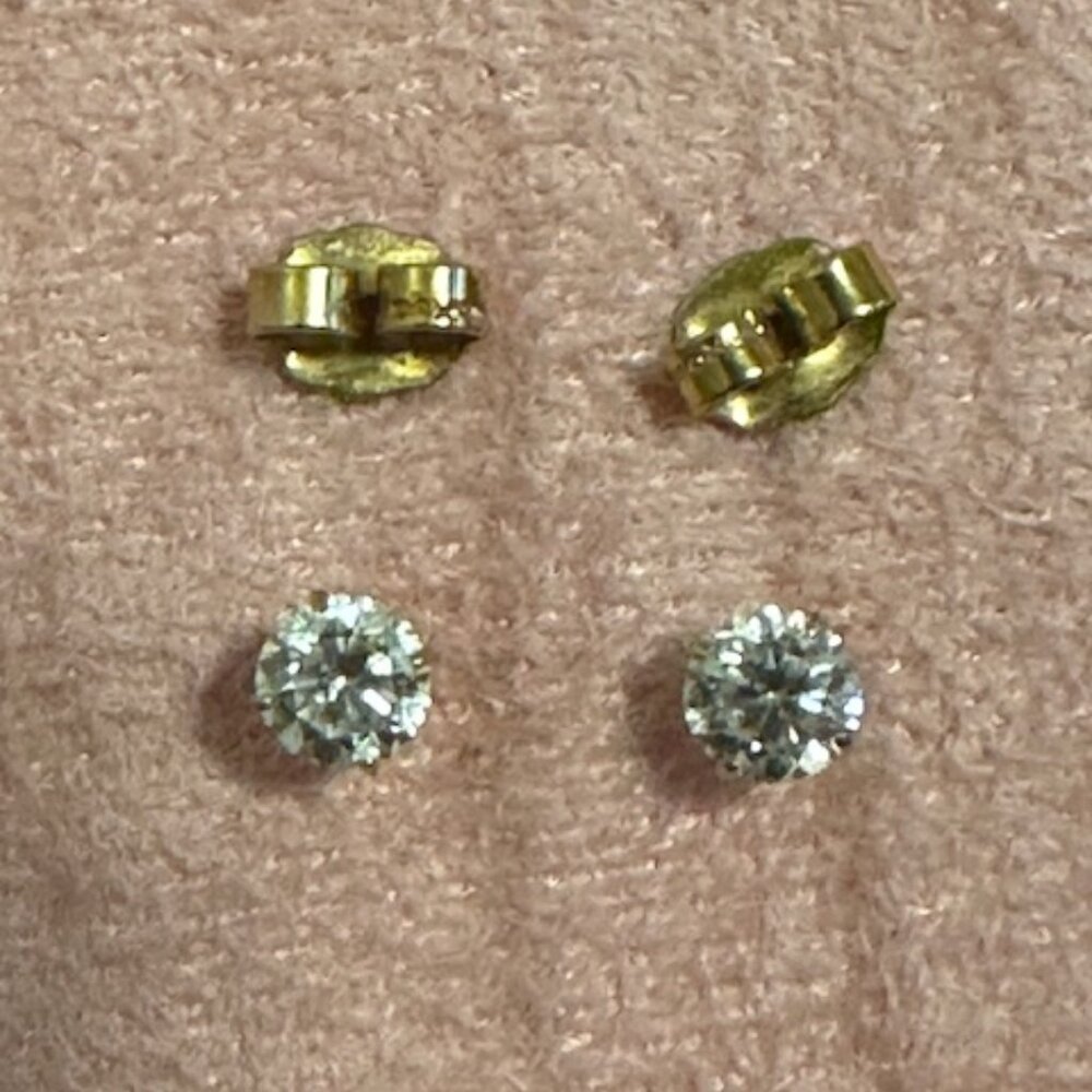 Ross-Simons Round CZ Stud Earrings in 14kt Yellow Gold - Picture 4 of 7